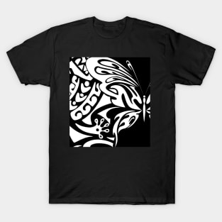 Beautiful Butterfly Blended into a Tribal Pattern T-Shirt